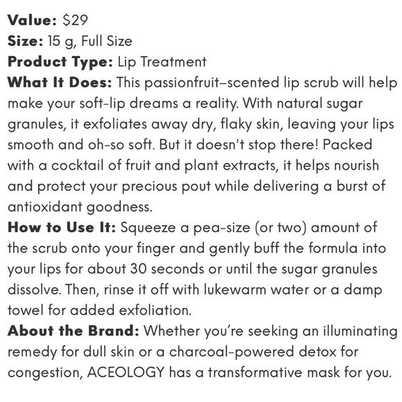 ACEOLOGY ~ Passionfruit Refining Lip Scrub ~ FULL SIZE ~ NEW - Picture 3 of 6